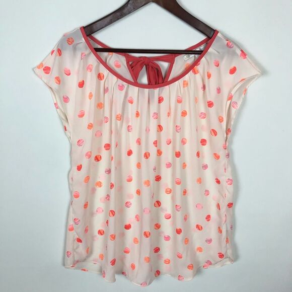 LC Lauren Conrad Cream Orange Pink Cap Sleeve Blouse Top - Picture 1 of 4